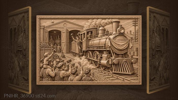 Driver rolls the locomotive from the depot 3d STL model