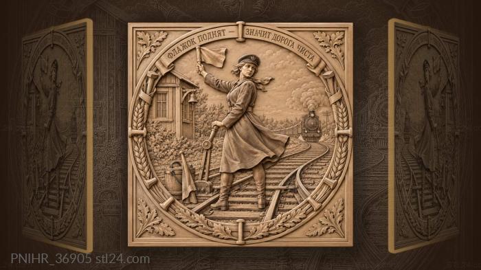 Railway switchwoman with signal flag 3d STL model
