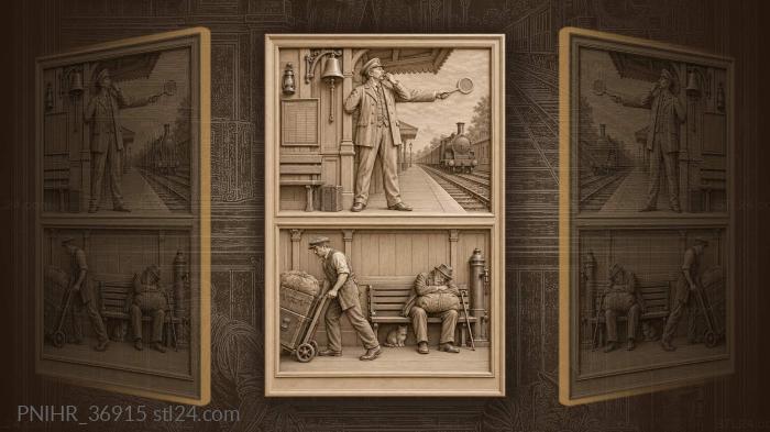Station scene with officer and porter 3d STL model