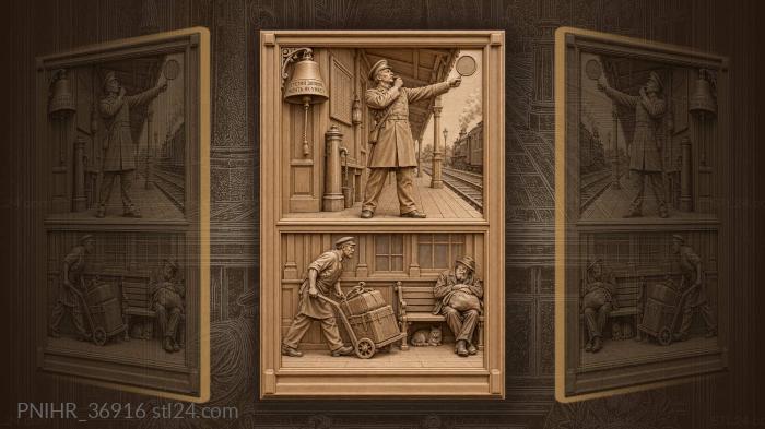 Station scene with porter and officer 3d STL model