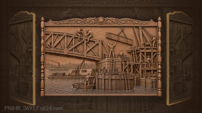 Riveters build a bridge above the river 3d STL model
