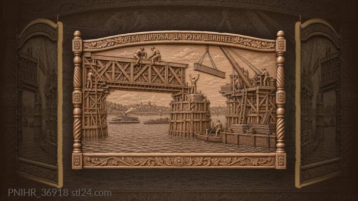 Signaller guides a girder onto the pier 3d STL model