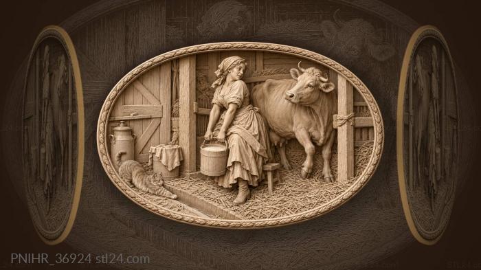 Morning milking gentle country scene 3d STL model