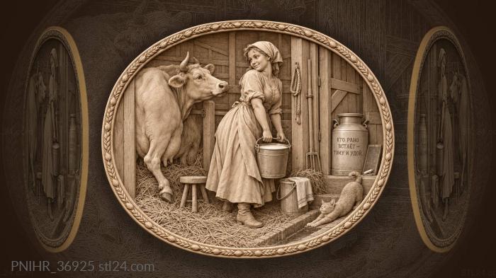 Morning milking rustic country scene 3d STL model