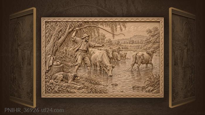 Herdsman drives the heifer toward shore 3d STL model