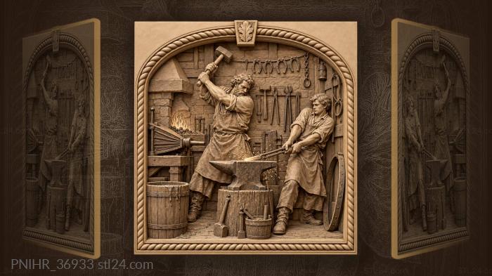 Village smithy working with metal 3d STL model