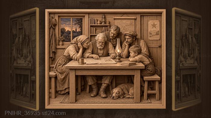 Old man reading the newspaper under a lamp 3d STL model