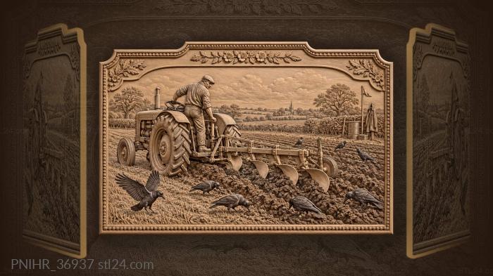 Tractor driver ploughs among the rooks 3d STL model