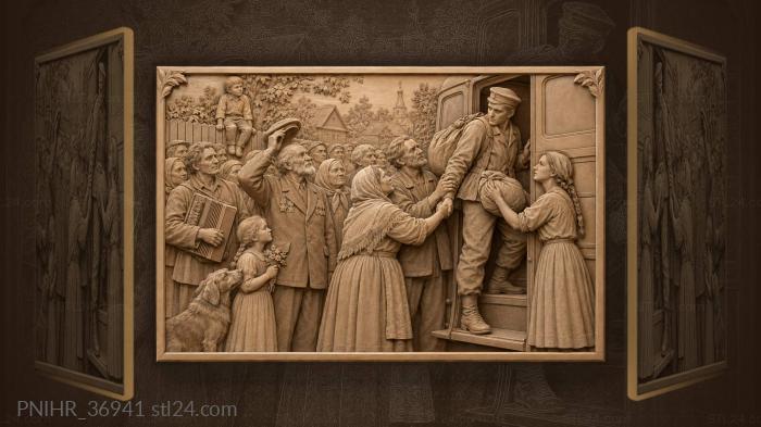 Soldier bids his mother farewell by the bus 3d STL model