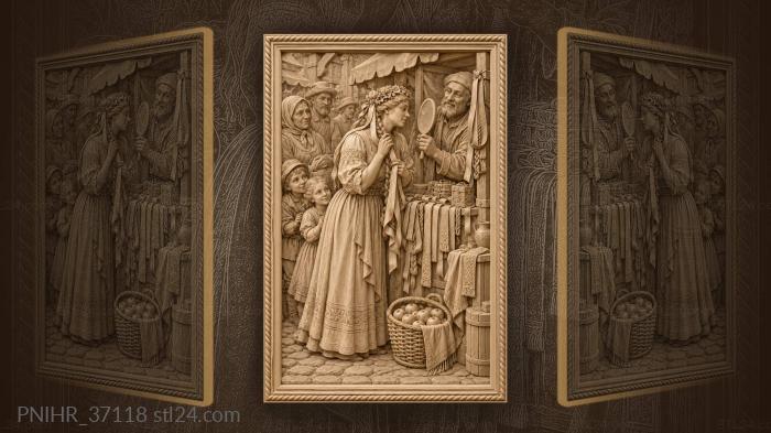 Merchant raises mirror as maiden chooses 3d STL model