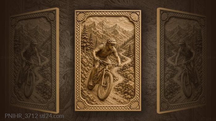 Cyclist races through winding mountain bends 3d STL model