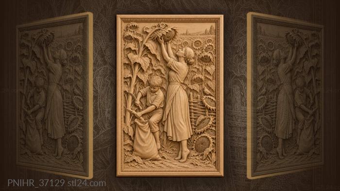 Woman pulling a sunflower head to her face 3d STL model