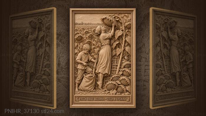 Sunflower harvest boy and girl 3d STL model