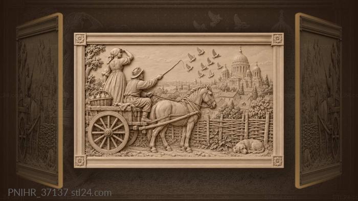 Cathedral view with horse and cart 3d STL model