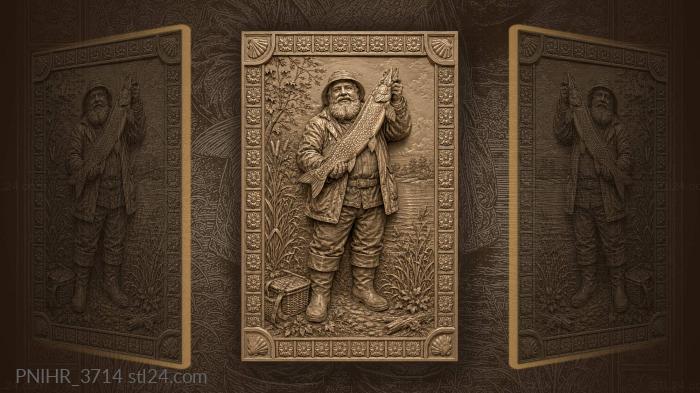 Fisherman lifting a big pike over reeds 3d STL model