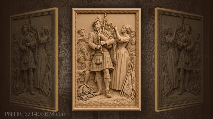 Piper plays while wife catches ribbons 3d STL model