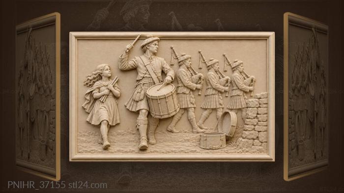 Girl carrying spare sticks behind the pipers 3d STL model