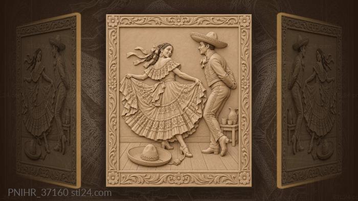 Mexican dancer fans skirt around partner 3d STL model