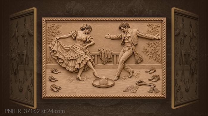Dancing couple sombrero ring floor 3d STL model