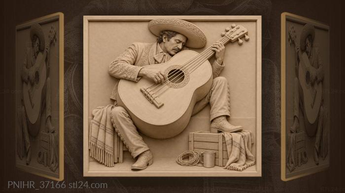 Player leaning his ear to a guitarron 3d STL model