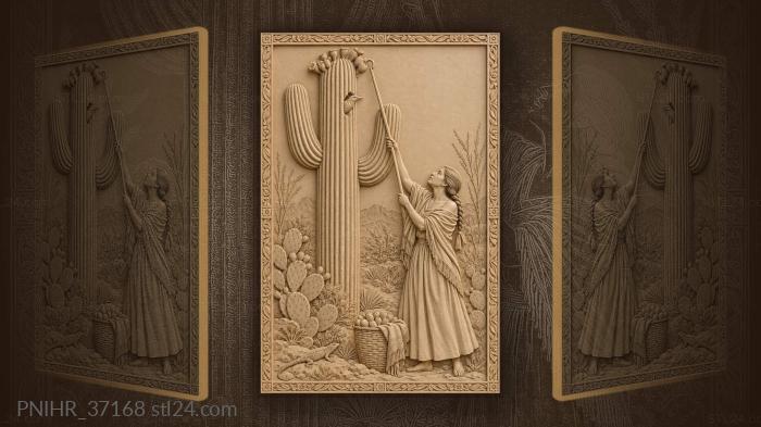 Harvester hooks fruit from towering saguaro 3d STL model