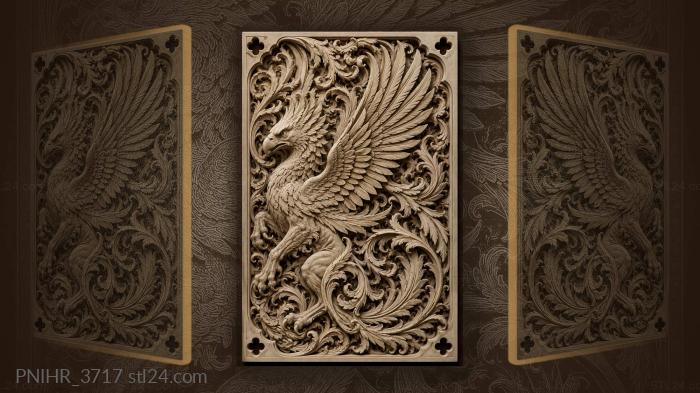 Winged beast inside a whirl of scrolls 3d STL model