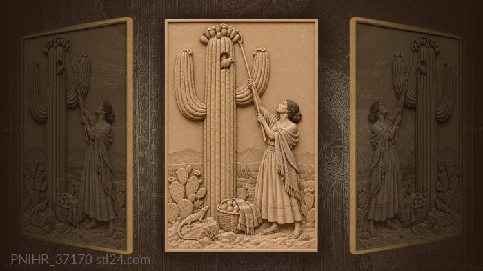 Bird greets woman harvesting crowned saguaro 3d STL model
