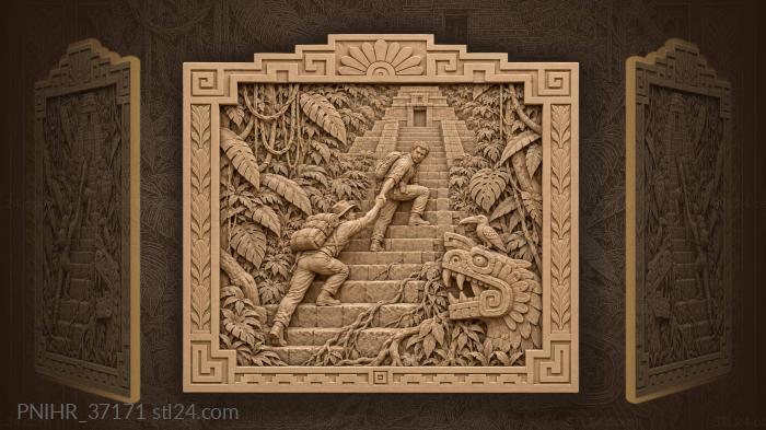 Traveler pulls his companion up jungle steps 3d STL model