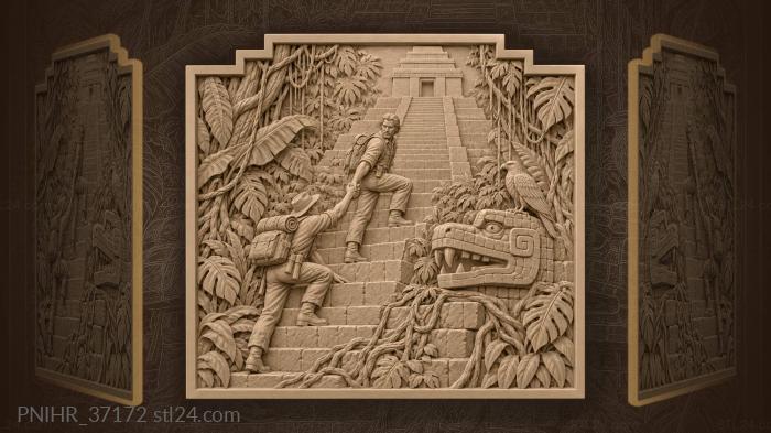 Climber aids his burdened partner toward ruins 3d STL model