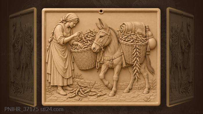 Donkey with chili panniers market scene 3d STL model