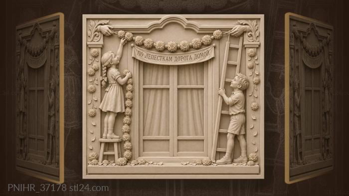 Falling petals follow children threading marigolds 3d STL model