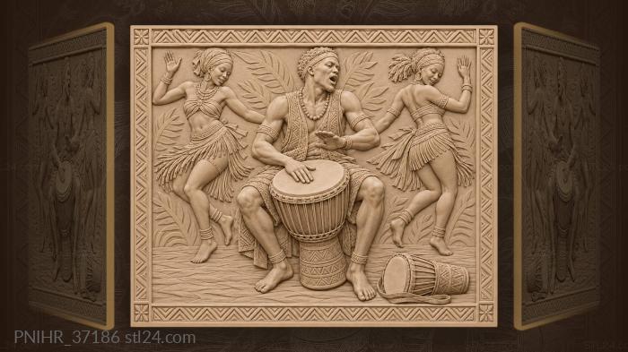 Drummer with dancing figures around 3d STL model