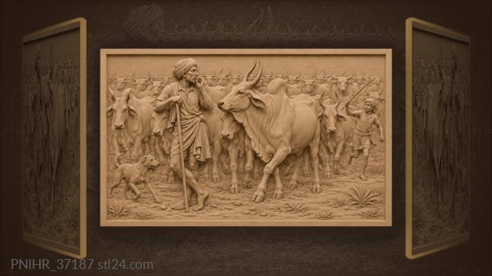 Zebu cow turning toward the herdsman 3d STL model