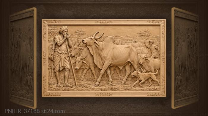 Herdsman zebu cattle pastoral scene 3d STL model