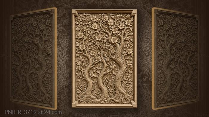 Three trees with intertwined trunks in bloom 3d STL model