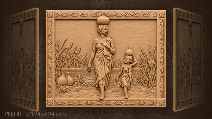 Woman with calabash water carrier 3d STL model