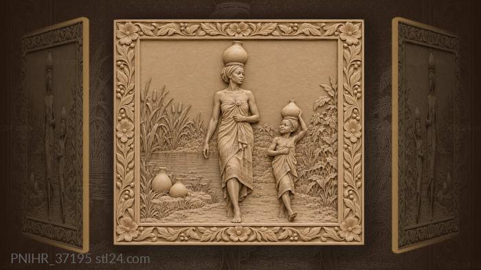 Woman carrying water with daughter 3d STL model