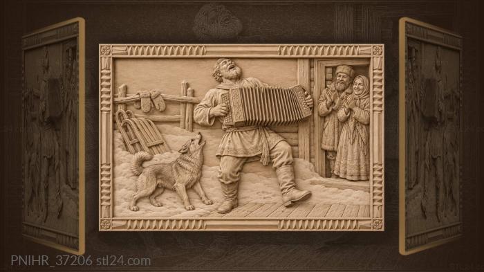 Accordion player village winter fun 3d STL model