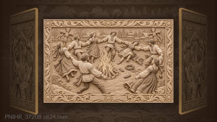 Village circle dance around bonfire 3d STL model