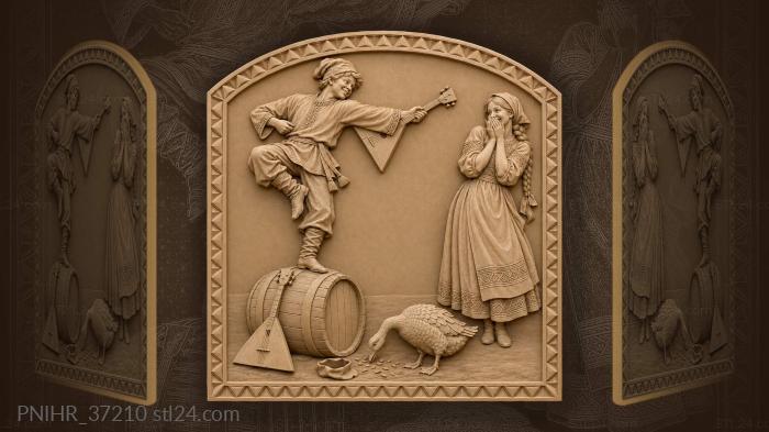 Balalaika player cheerful village scene 3d STL model