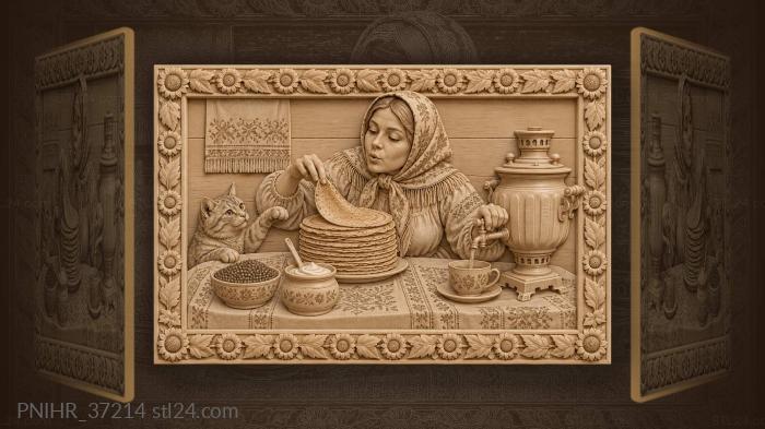 Hostess pours tea while cooling pancake 3d STL model