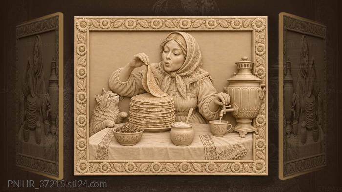 Cat reaches as hostess serves pancakes 3d STL model