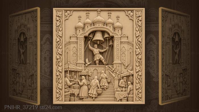 Belfry with ringer market scene 3d STL model