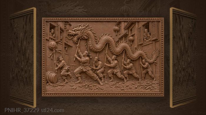 Dragon dance street procession lively action 3d STL model