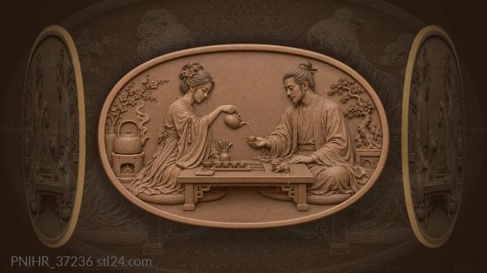 Wife pours tea as her husband waits 3d STL model