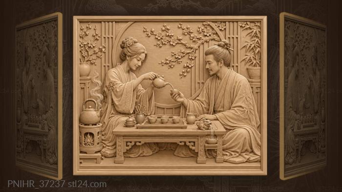 Husband steadies cup while tea pet drips 3d STL model