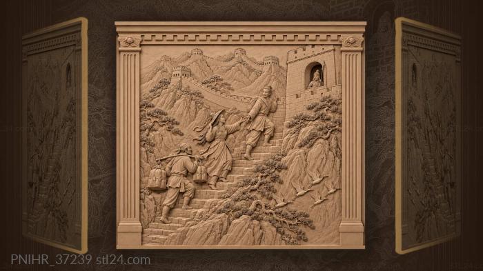Great wall travelers distant mountains pines 3d STL model