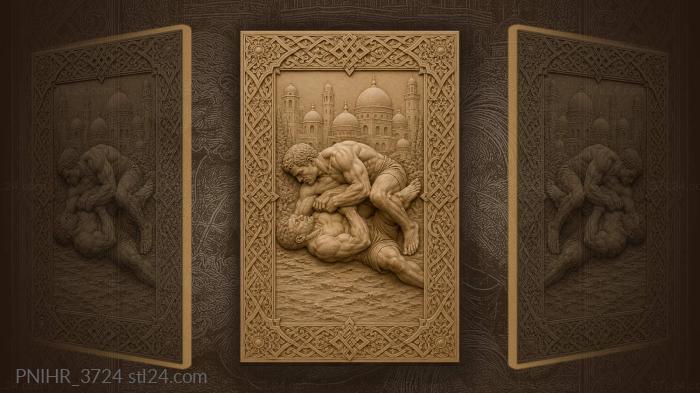 Wrestlers grapple beneath domed skyline 3d STL model