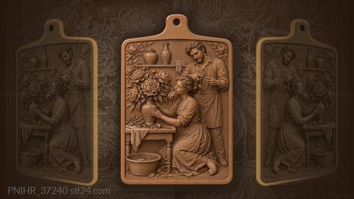 Couple arranging peonies into narrow vase 3d STL model