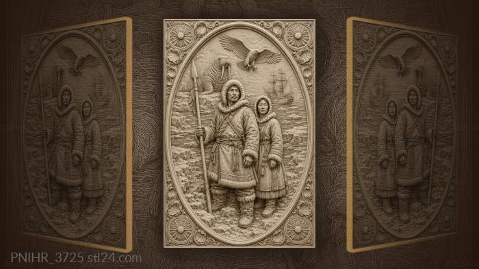 Hunter with spear and wife below walrus 3d STL model